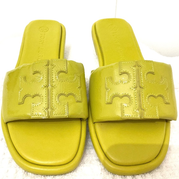 Tory Burch double -T leather sport slide sandals in lime color Size 9M - Picture 11 of 16
